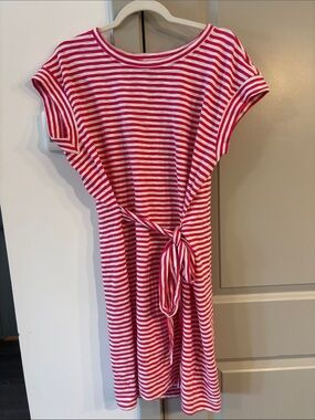 J. Crew Pink and White Striped Tie-Waist Dress